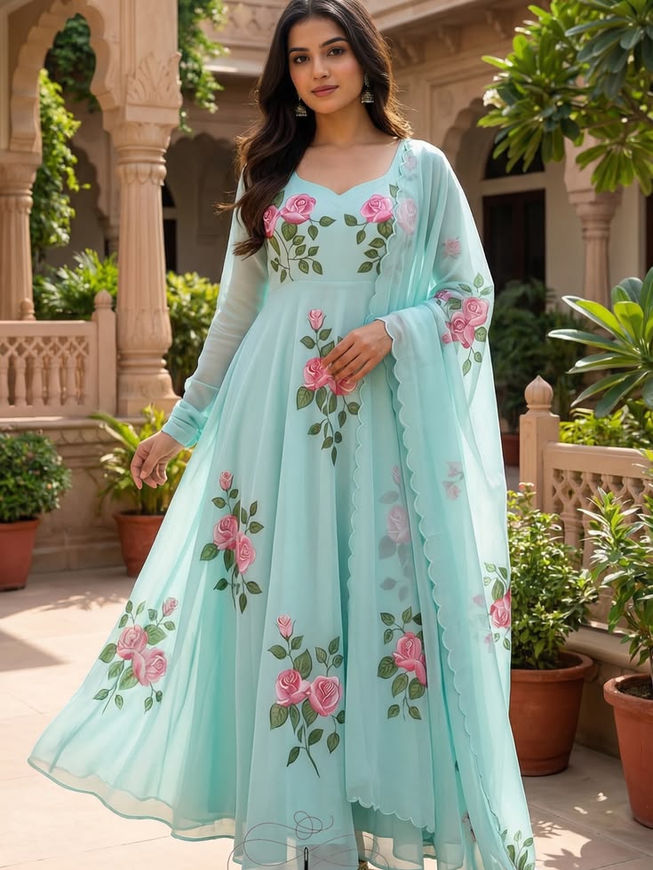 Women's Luxury Chiffon/Fancy Maxi Dress with Dupatta